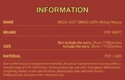MEGA JUST DIMOO 400% Mickey Mouse -Outlet Mega Plush Store 20250317 142654 643078 2 mega just dimoo 400 mickey mouse mega details popmart us 1200x771